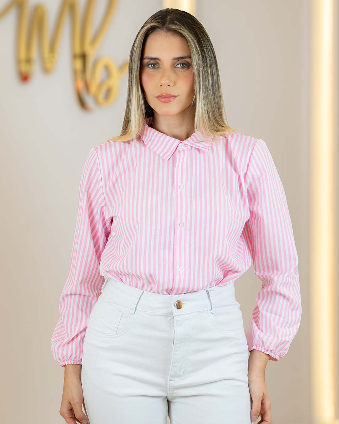 Blusa Social Feminina Alfaiataria Manga Longa - Imagem 5