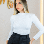 Body Manga Longa Gola Alta em Poliamida