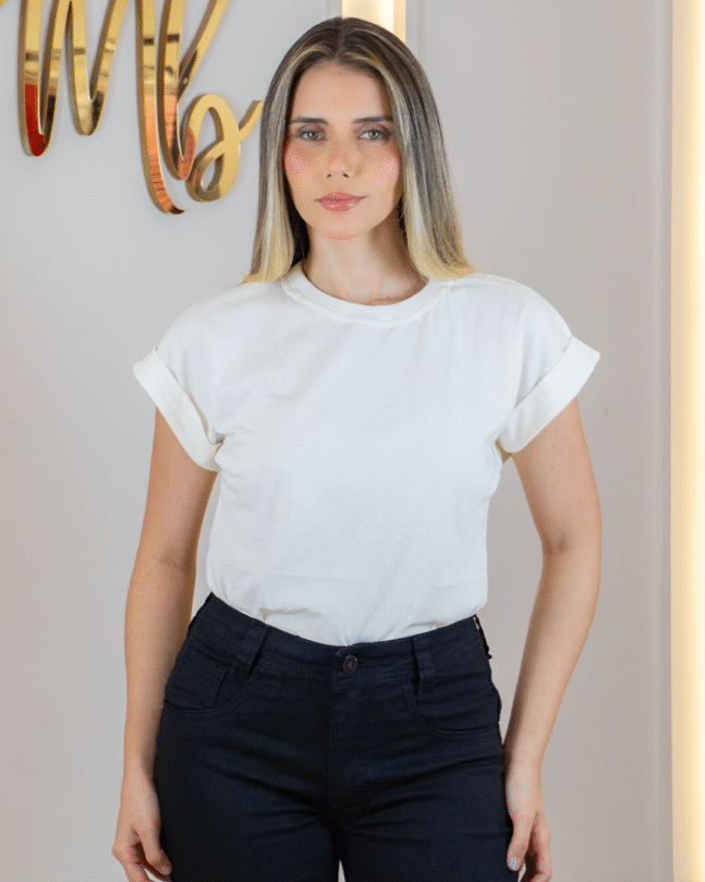 T-shirt Manga Japonesa Algodão com Elastano