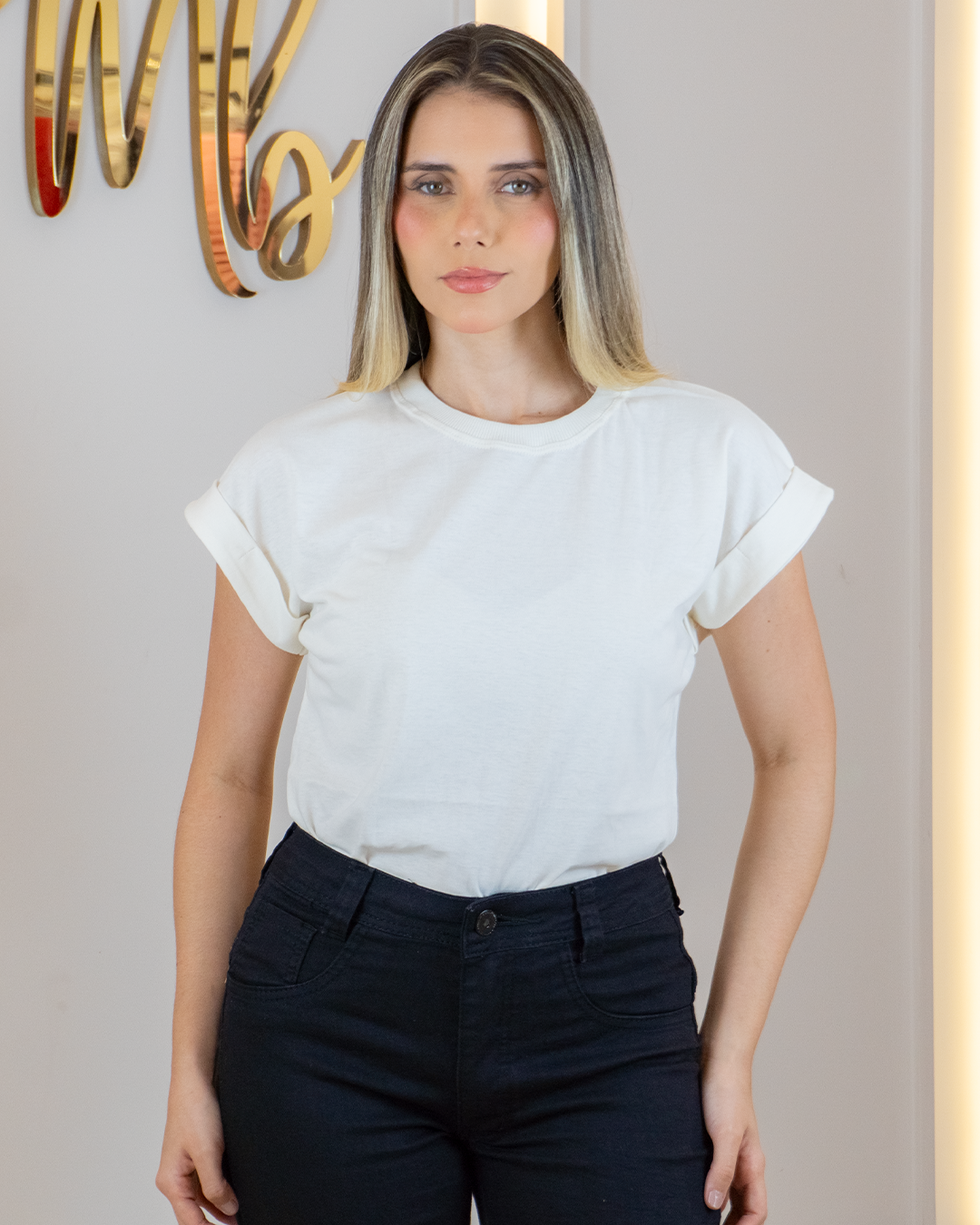 T-shirt Manga Japonesa Algodão com Elastano