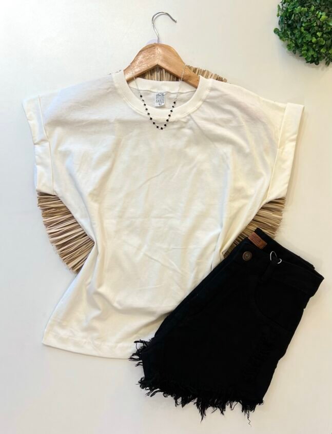 T-shirt Manga Japonesa Algodão com Elastano